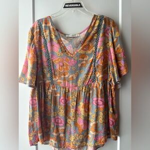 Multicolor Ruffled V-Neck Blouse